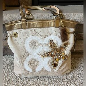 Rare! Coach Audrey Starfish Tote.  Gold trim, embellished design.  Style 17024